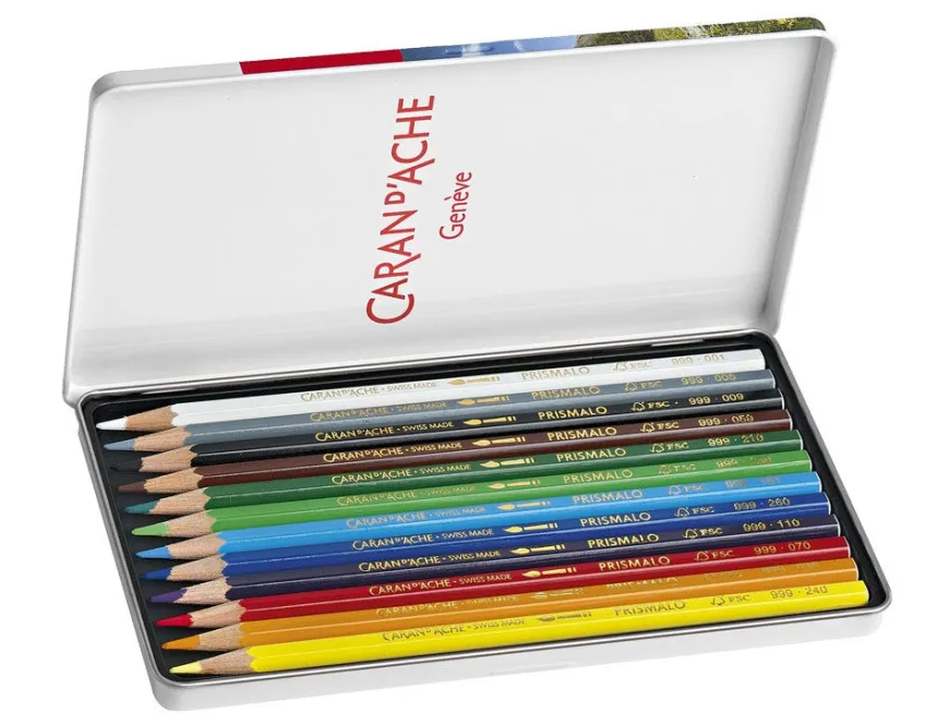 Caran d’Ache Prismalo Aquarelle 12 Water-soluble Assorted Colour Pencil Tin