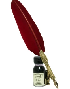 Coles Calligraphy Burgundy Feather Design Quill, Stand & Ink Set