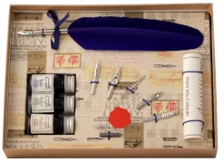 Coles Calligraphy Feather Quill, 3 Inks & 6 Nib Set - Blue