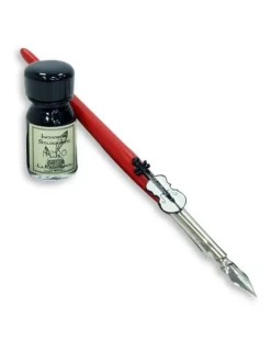 Coles Calligraphy Music Red & Silver Wooden Dip Pen & Ink Set