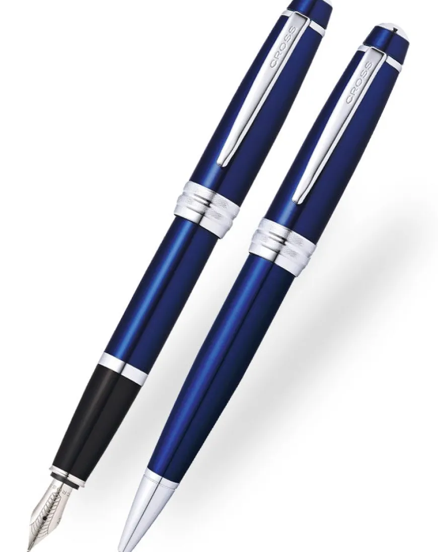Cross Bailey Blue Lacquer Ballpoint & Fountain Pen Set