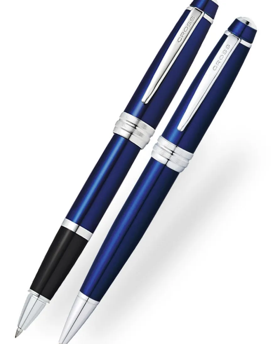 Cross Bailey Blue Lacquer Ballpoint & Rollerball Pen Set