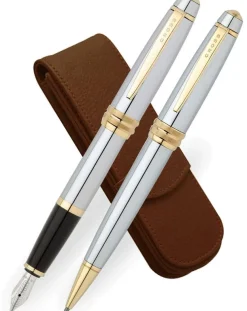 Cross Bailey Medalist Fountain, Ballpoint & Leather Pen Case Set