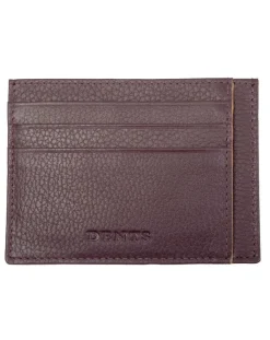 Dents Cherwell Pebble Grain Leather Card Holder with RFID Blocking - Bordeaux & Tan