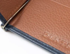 Dents Cherwell Pebble Grain Leather Bifold Wallet & Money Clip with RFID Blocking - Navy & Cognac