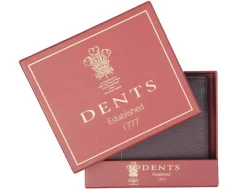 Dents Cherwell Slim Pebble Grain Leather Bifold Wallet with RFID Protection - Bordeaux & Tan