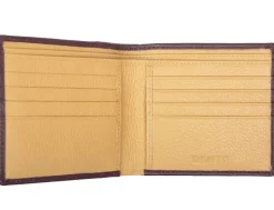 Dents Cherwell Slim Pebble Grain Leather Bifold Wallet with RFID Protection - Bordeaux & Tan
