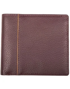 Dents Cherwell Slim Pebble Grain Leather Bifold Wallet with RFID Protection - Bordeaux & Tan