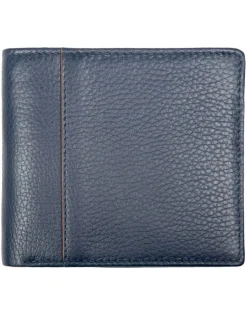 Dents Cherwell Slim Pebble Grain Leather Bifold Wallet with RFID Protection - Navy & Cognac