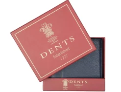 Dents Cherwell Slim Pebble Grain Leather Bifold Wallet with RFID Protection - Navy & Cognac