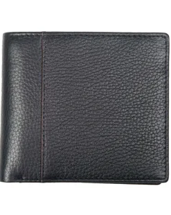 Dents Cherwell Slim Pebble Grain Leather Bifold Wallet with RFID Protection - Black & Bordeaux