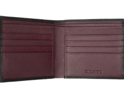 Dents Cherwell Slim Pebble Grain Leather Bifold Wallet with RFID Protection - Black & Bordeaux