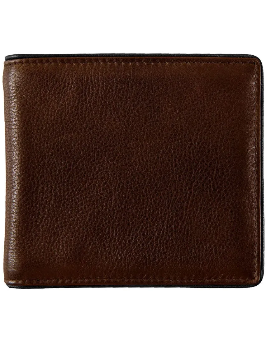 Dents Severn Pebble Grain Leather Bifold Wallet with RFID Protection – Dark Tan & Black