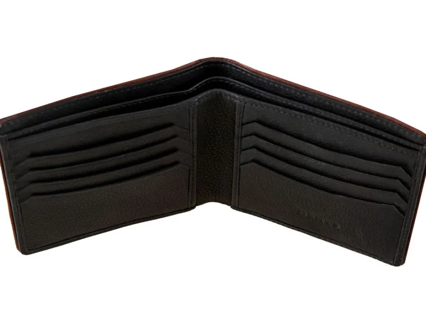 Dents Severn Pebble Grain Leather Bifold Wallet with RFID Protection – Dark Tan & Black