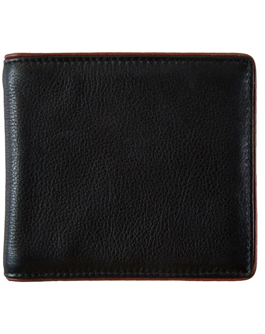 Dents Severn Pebble Grain Leather Bifold Wallet with RFID Protection – Black & Dark Tan