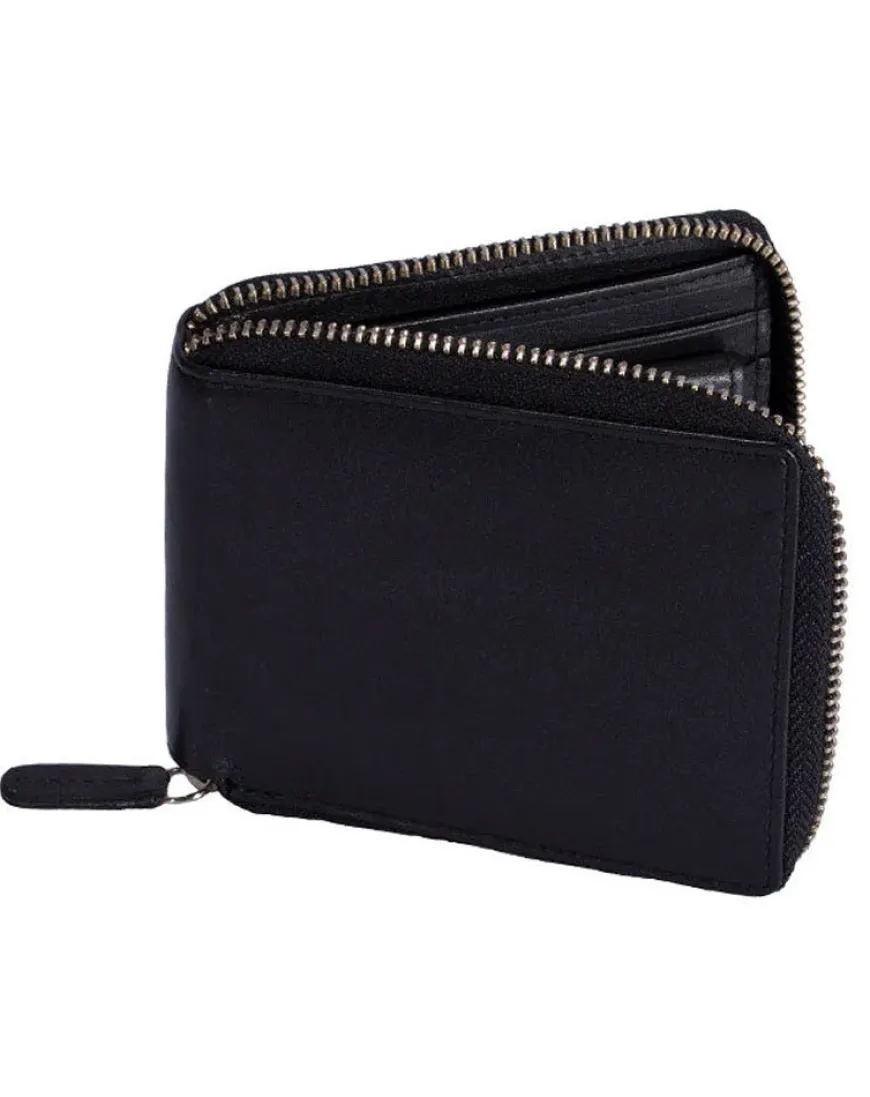 Dents Smooth Nappa Leather Zip-Round Wallet with RFID Protection - Black