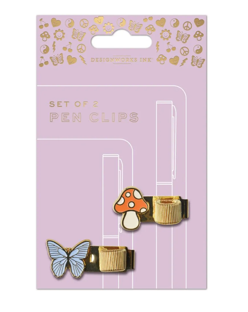 DesignWorks Ink Set of 2 Pen Clips - Butterfly & Mushroom