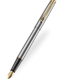 Diplomat Traveller Stainless Steel Gold Trim Fountain Pen