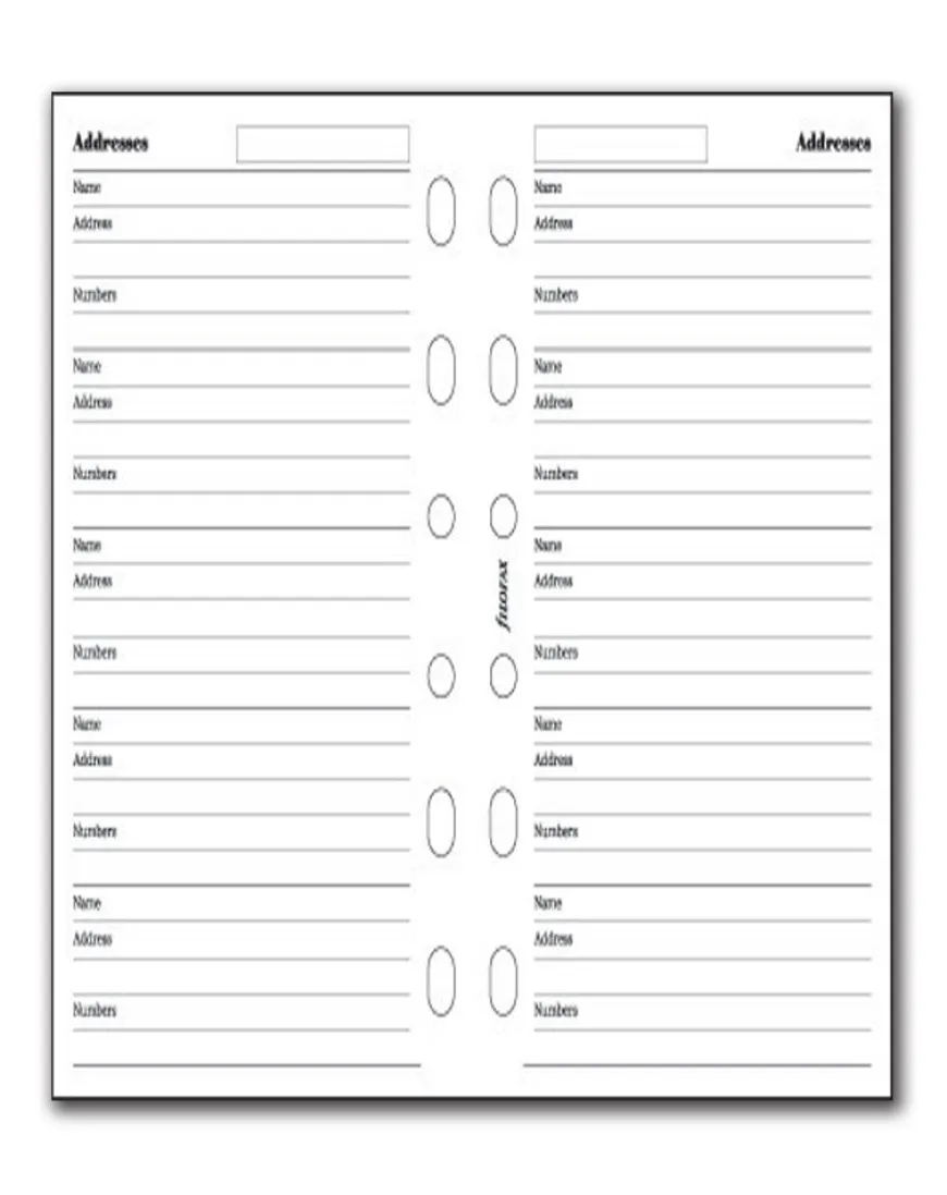 Filofax Mini Refill - Name/address/telephone number
