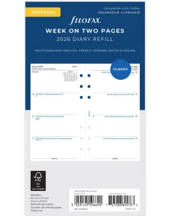 Filofax Personal Diary Refill Multilanguage - Week on Two Pages 2026 - White