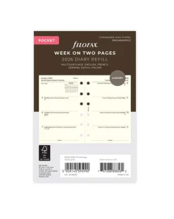 Filofax Pocket Diary Refill Multilanguage Week on Two Pages 2026 - Cotton Cream