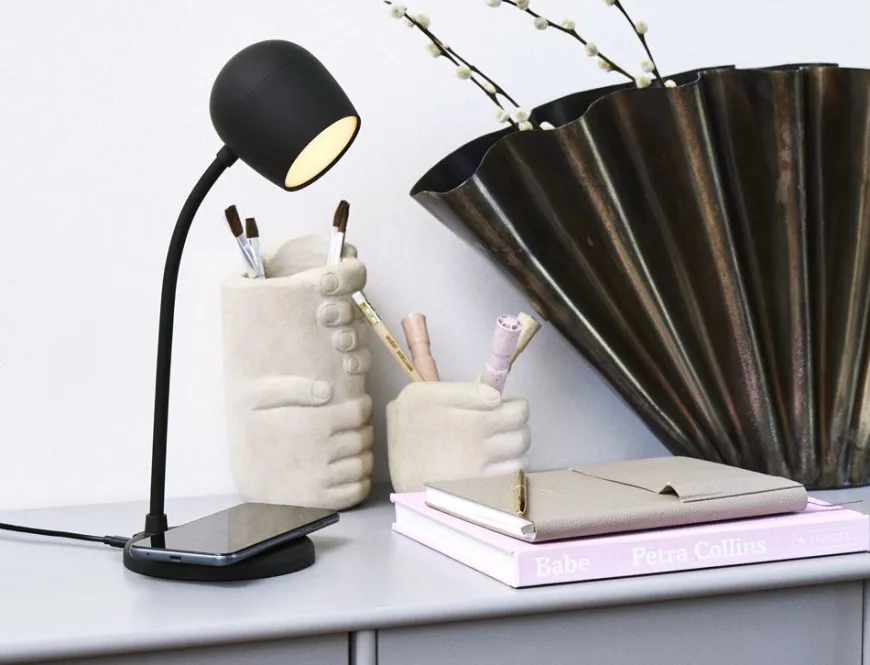 Kreafunk Ellie Lamp with Wireless Charger & Bluetooth Speaker - Black