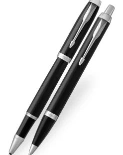 Parker IM Black Chrome Trim Rollerball & Ballpoint Pen Set