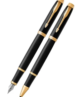 Parker IM Black Gold Trim Fountain and Rollerball Pen Set