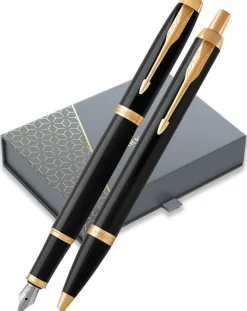 Parker IM Black Gold Trim Fountain & Ballpoint Pen Gift Set