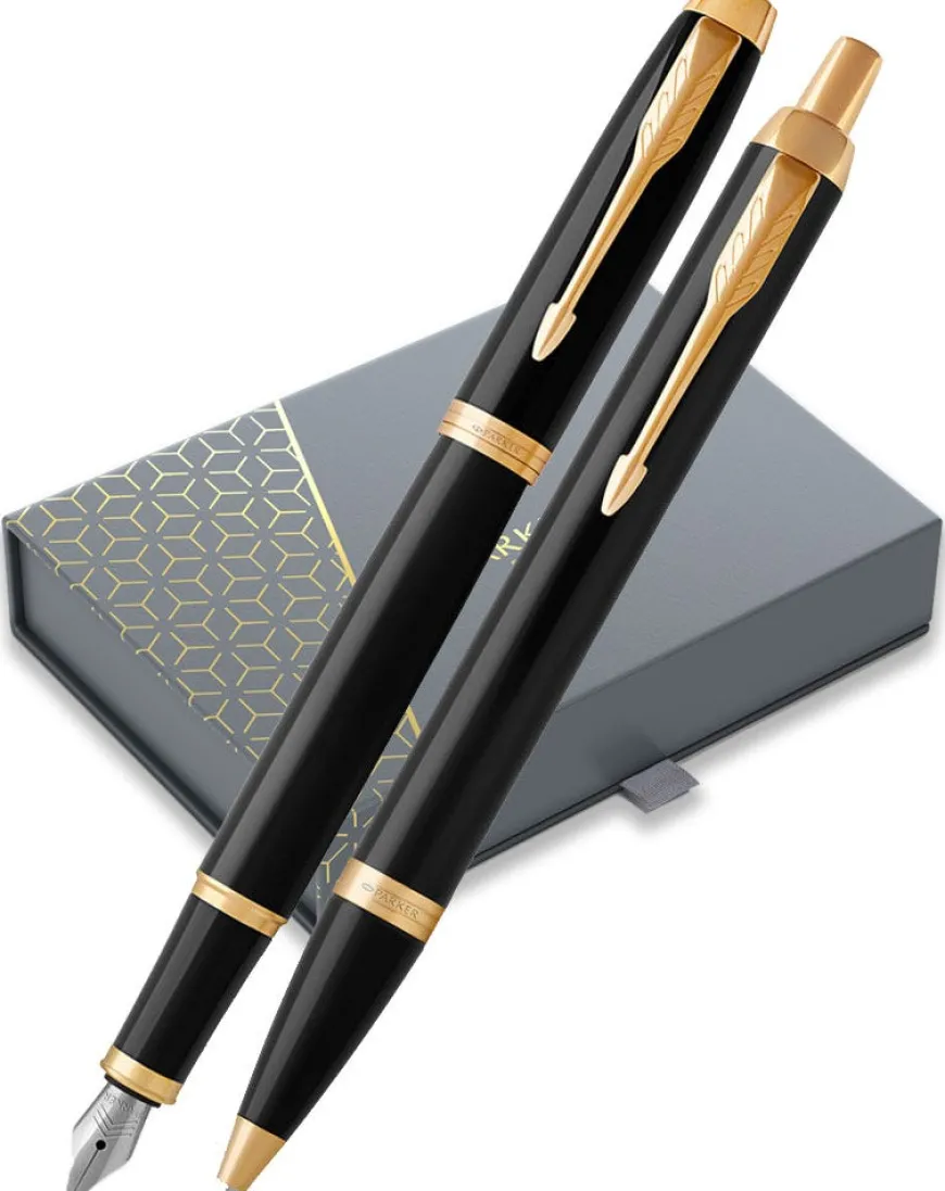 Parker IM Black Gold Trim Fountain & Ballpoint Pen Gift Set