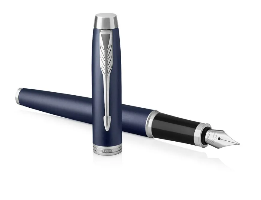 Parker IM Blue Chrome Trim Fountain & Ballpoint Pen Gift Set