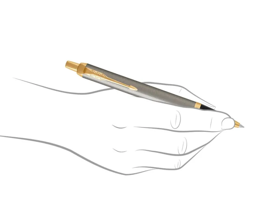 Parker IM Brushed Metal Gold Trim Ballpoint & Rollerball Pen Set