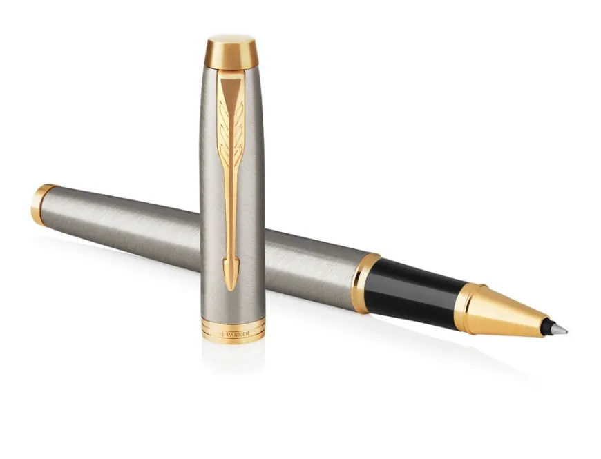 Parker IM Brushed Metal Gold Trim Rollerball Pen