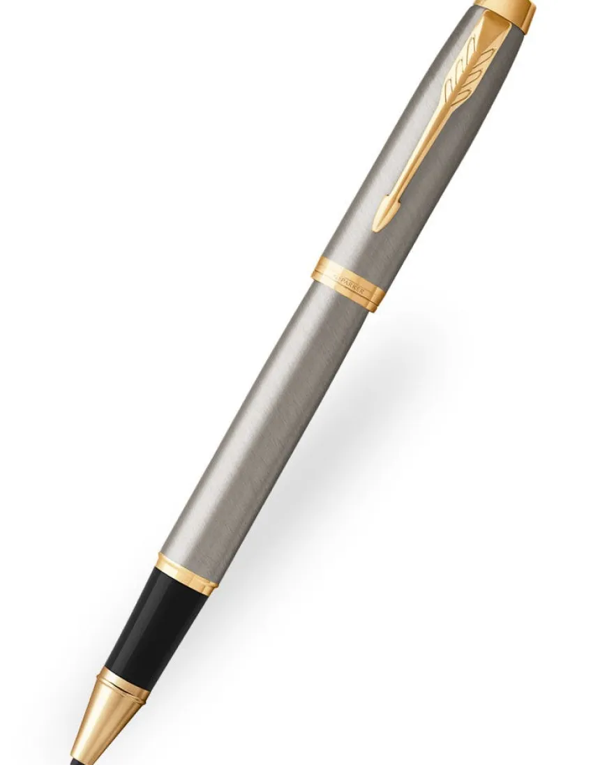 Parker IM Brushed Metal Gold Trim Rollerball Pen