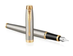 Parker IM Brushed Metal Gold Trim Fountain & Ballpoint Pen Gift Set