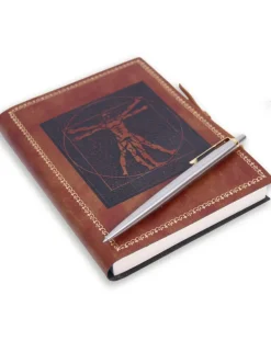 Parker Jotter Steel Gold Trim Ballpoint Pen & Leonardo Da Vinci Leather Journal