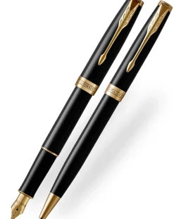 Parker Sonnet Black Gold Trim Ballpoint & Fountain Pen Gift Set