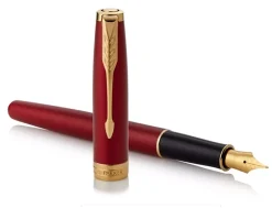 Parker Sonnet Red Gold Trim Fountain & Ballpoint Pen Set