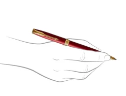 Parker Sonnet Red Gold Trim Fountain, Ballpoint and Black Leather Pen Case Set