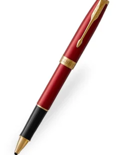 Parker Sonnet Red Gold Trim Rollerball Pen