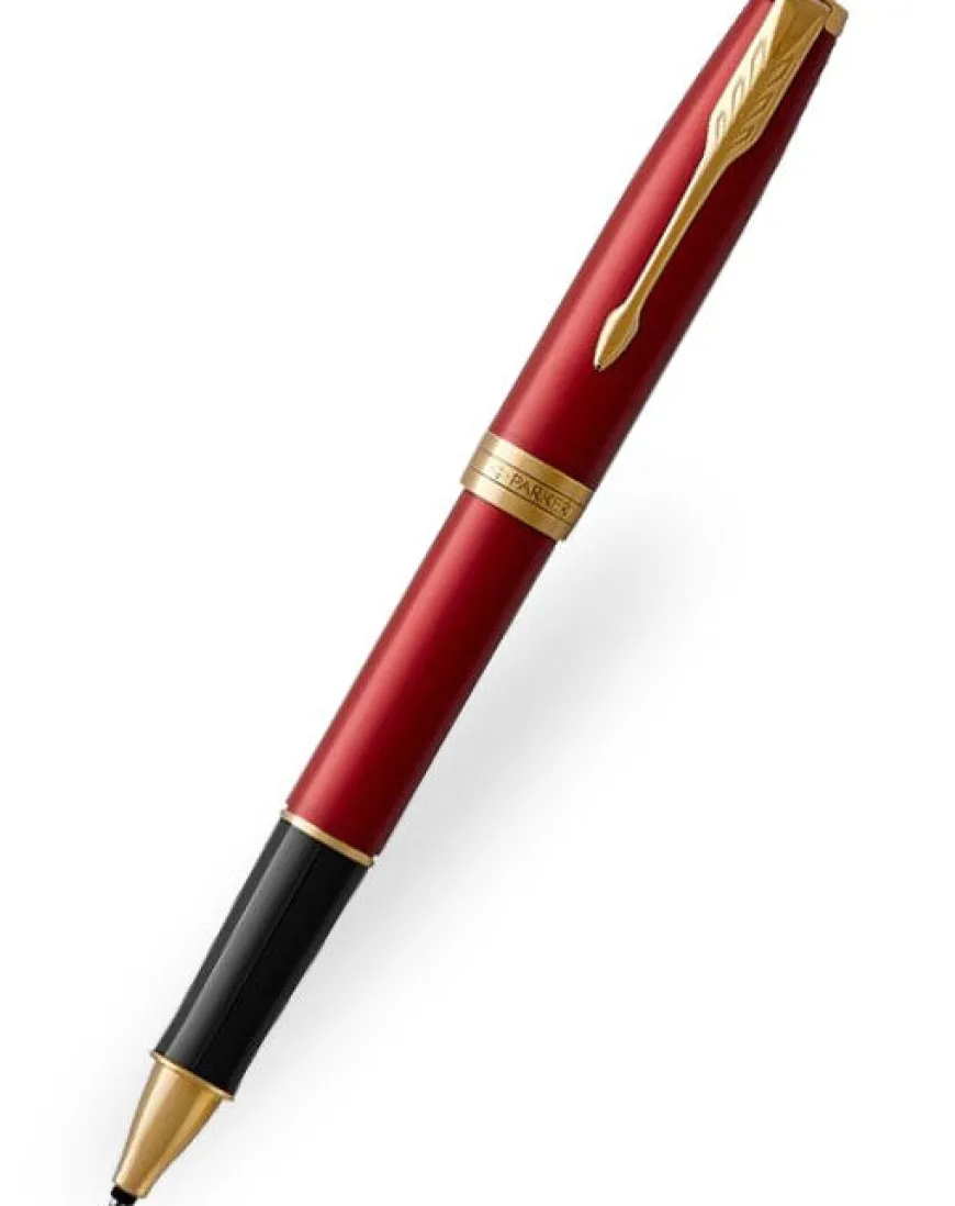 Parker Sonnet Red Gold Trim Rollerball Pen