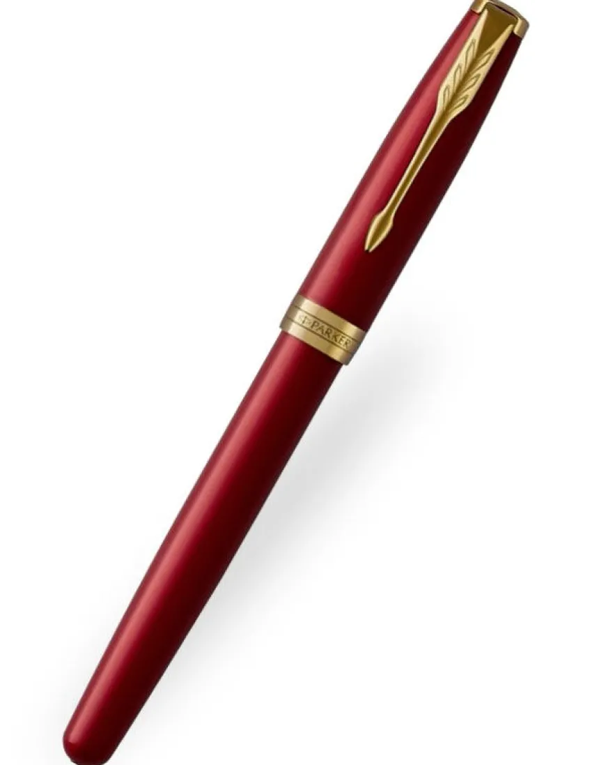 Parker Sonnet Red Gold Trim Rollerball Pen