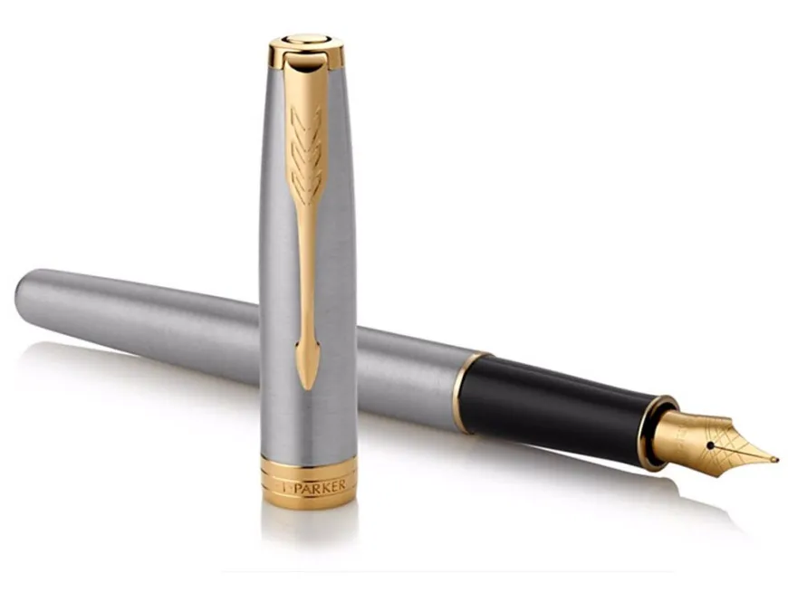 Parker Sonnet Stainless Steel Gold Trim Fountain Pen