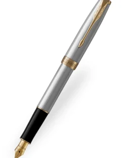 Parker Sonnet Stainless Steel Gold Trim Fountain Pen