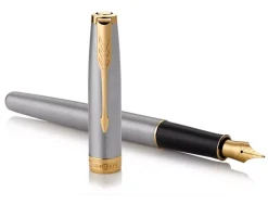 Parker Sonnet Stainless Steel Gold Trim Fountain & Ballpoint Pen Set