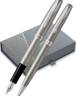 Parker Sonnet Stainless Steel Chrome Trim Fountain & Ballpoint Pen Set