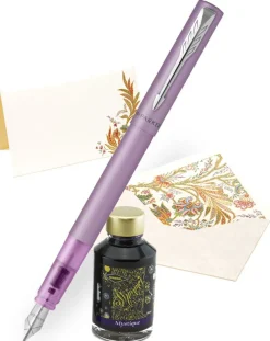 Parker Vector XL Lilac Fountain Pen, Kartos Folded Card Set & Ink Bottle Bundle