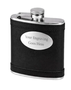 Personalised Artamis Black Leather 6oz Hip Flask