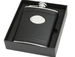 Personalised Artamis Black Leather 6oz Hip Flask