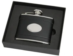 Personalised Artamis Black Leather 4oz Hip Flask
